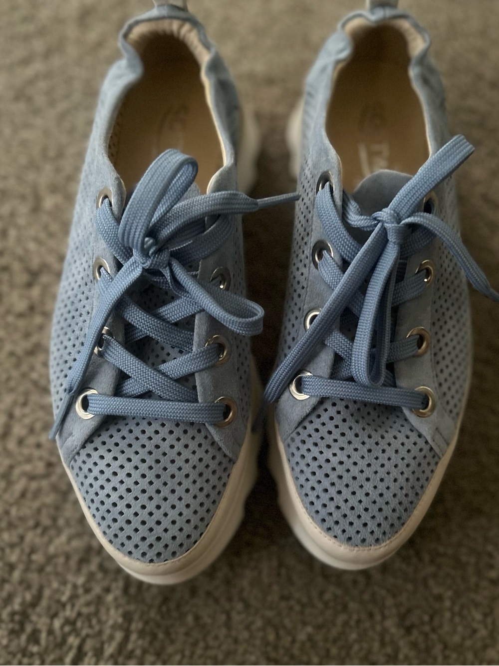 Perforated Light Blue Lace-Up Women's Leather Sneakers